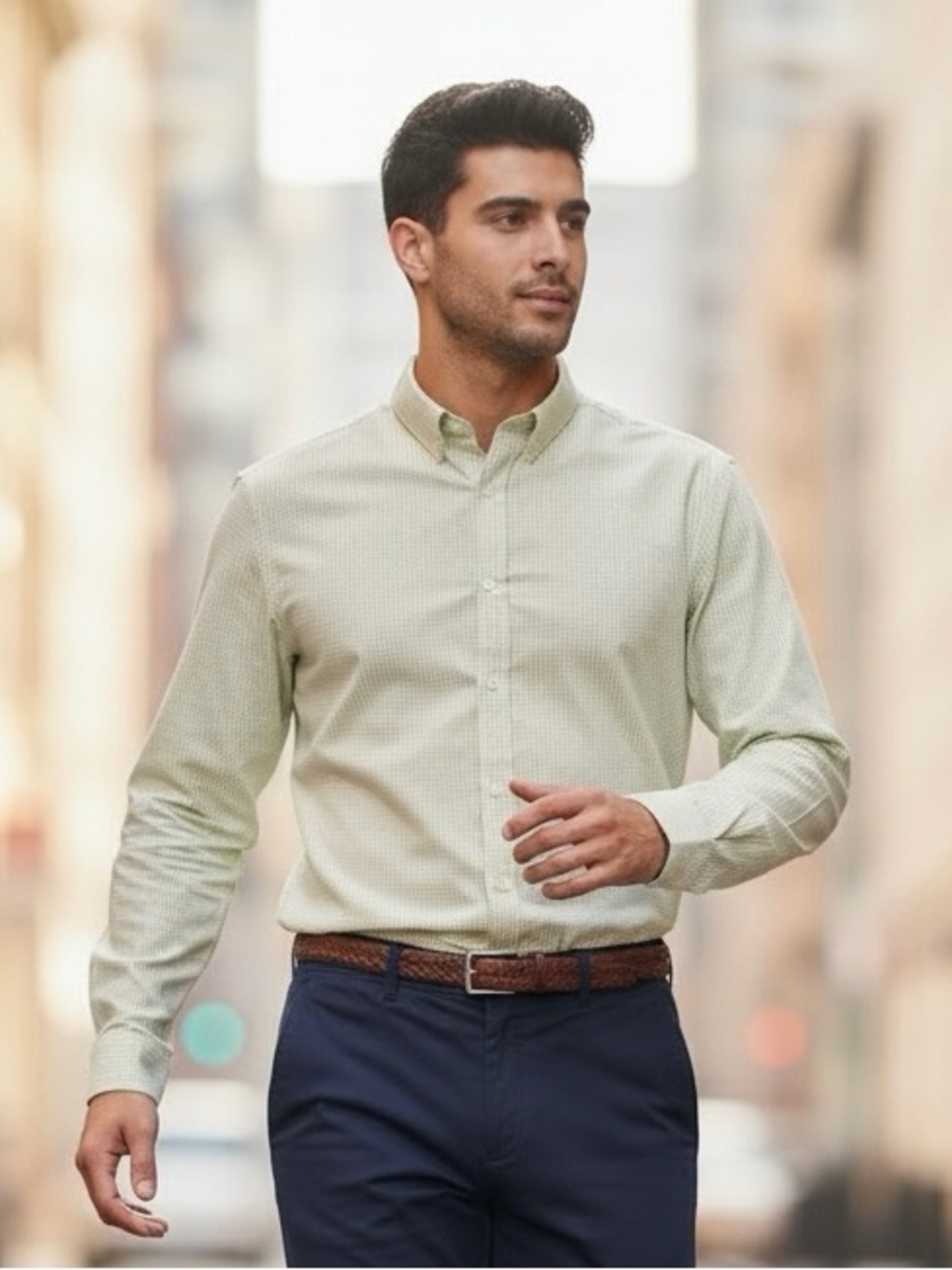 Posh Designs Light Green Buttonup Shirt Timeless Style Tailored Excellence - M